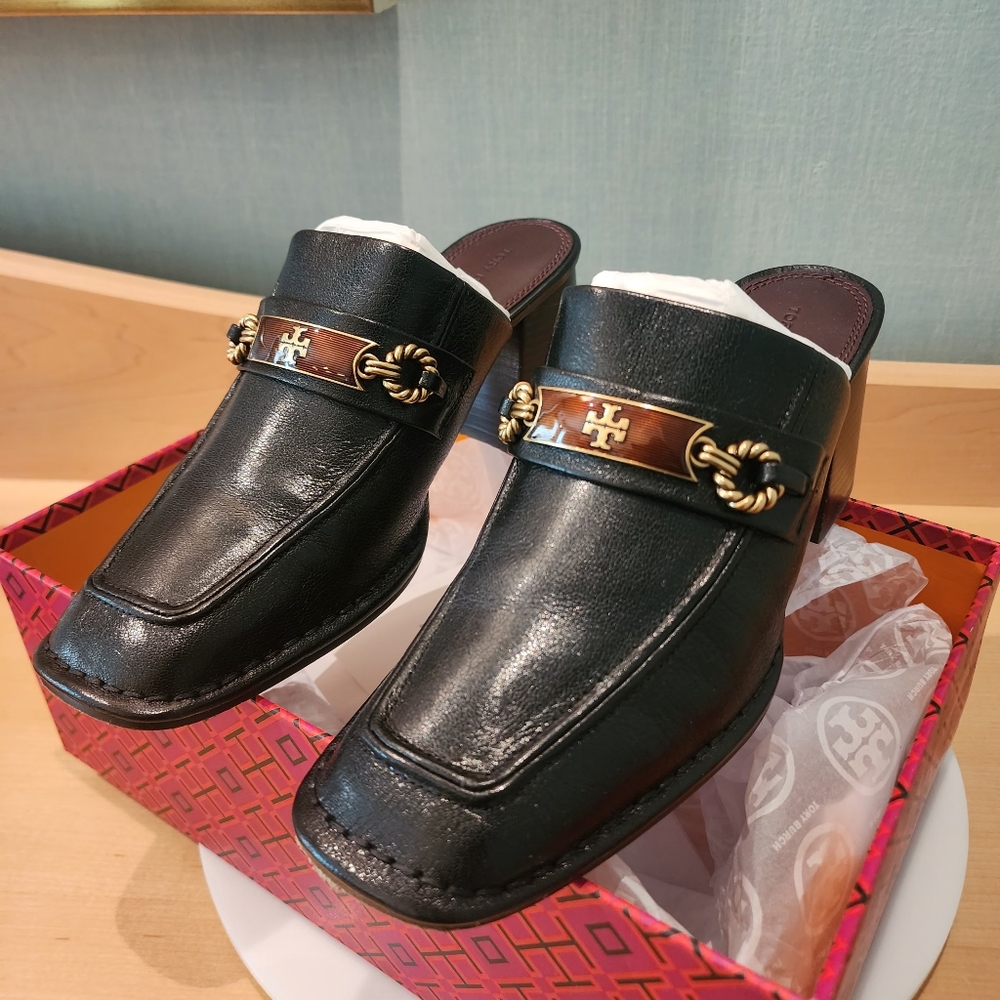 🔥Tory Burch | Black Perrine Mules with Gold Accents